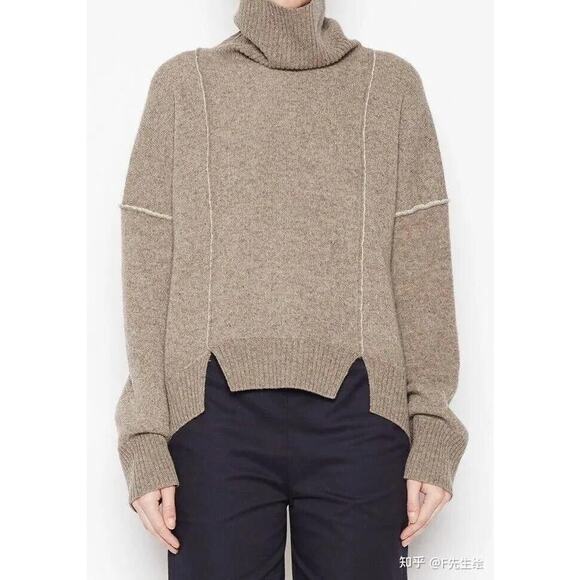 Brochu Walker Size S Carnaby Turtleneck Sweater Seam Double Knit Pullover Taupe - Picture 2 of 14